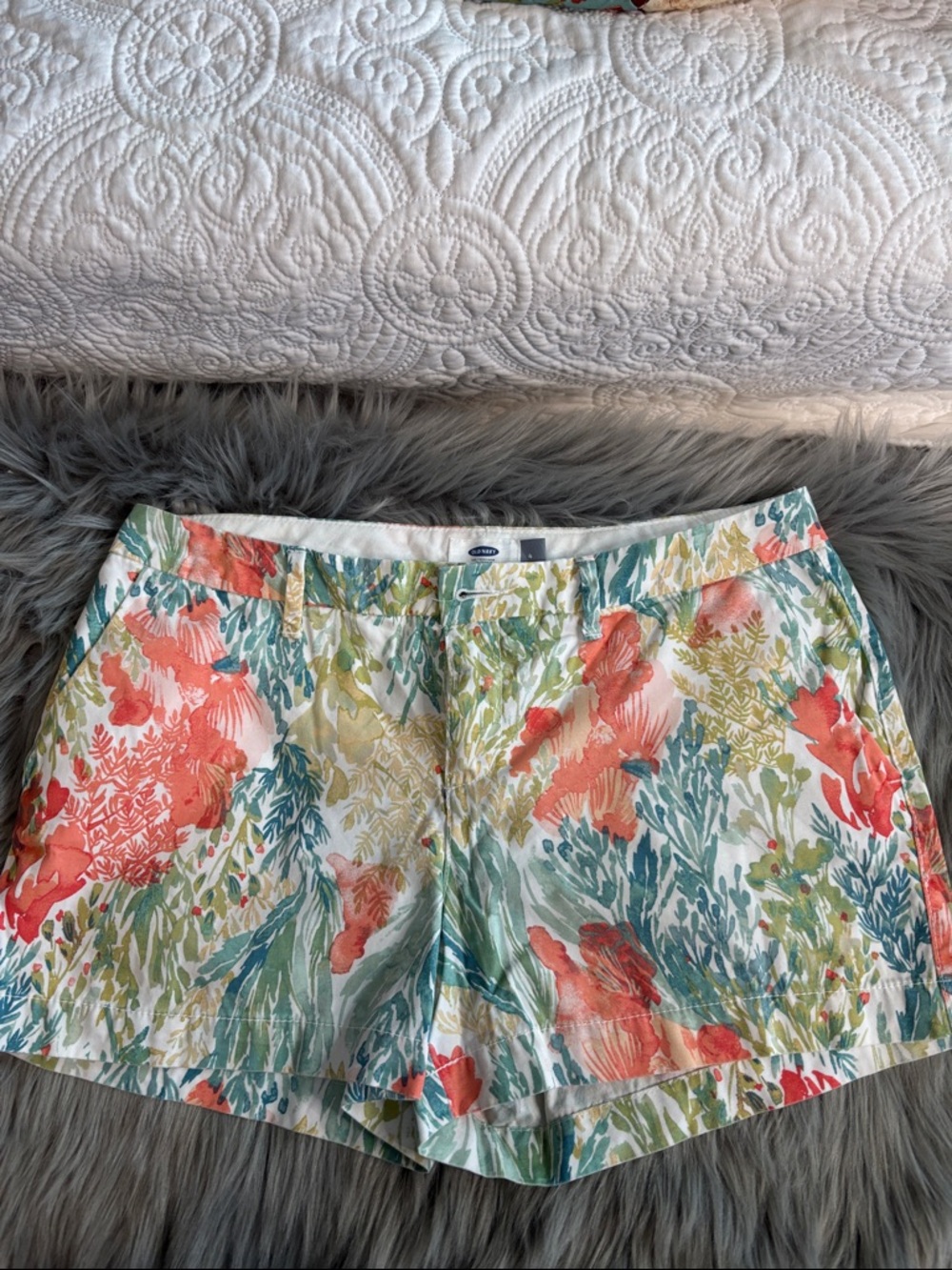 Old Navy Coral, Green & Blue Floral Print Women’s Shorts